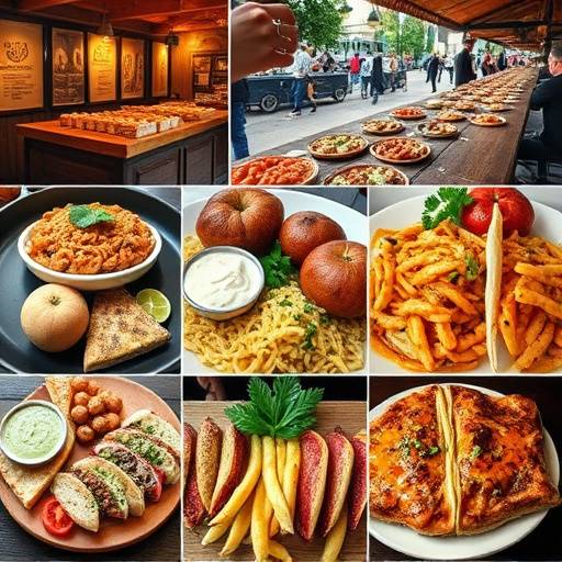 Collage de diferentes platos de comida callejera de distintas regiones de Espa&ntilde;a.