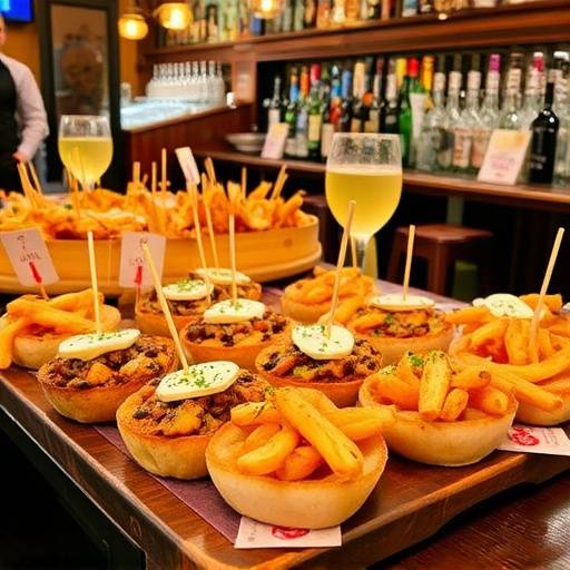 Variedad de pinchos en un bar de San Sebasti&aacute;n, con diferentes colores y texturas.